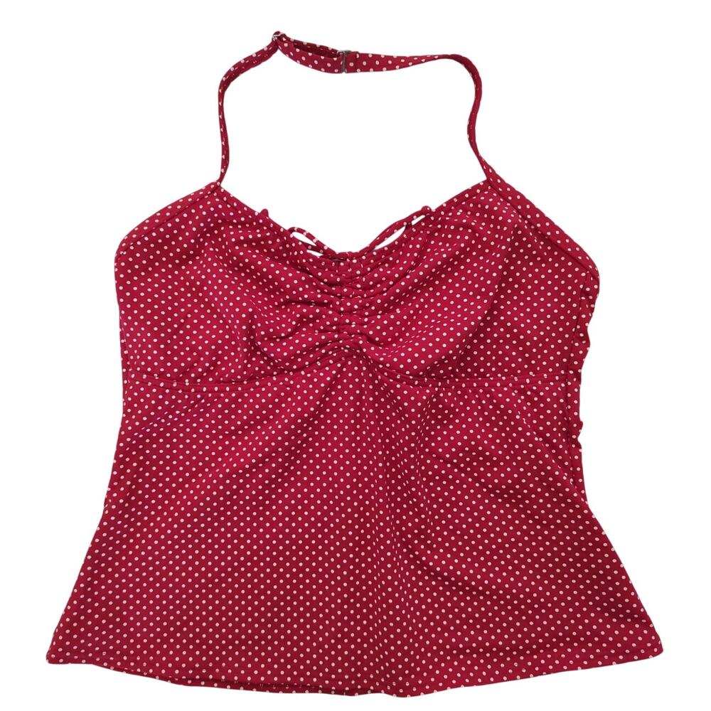 LANDS' END Red & White Polka Dot Tankini Top Womens size 12 No Wire Built in Bra